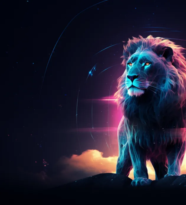 An imposing lion exuding confidence - king of the jungle in all things technological.